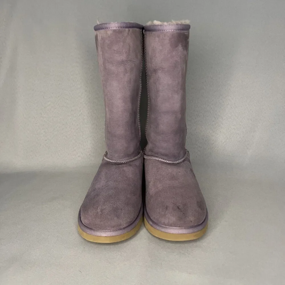 Womens UGG Boots Classic Tall Purple Sheepskin Suede Wool Boho Malibu Sz 6 Fits7 - Picture 12 of 16